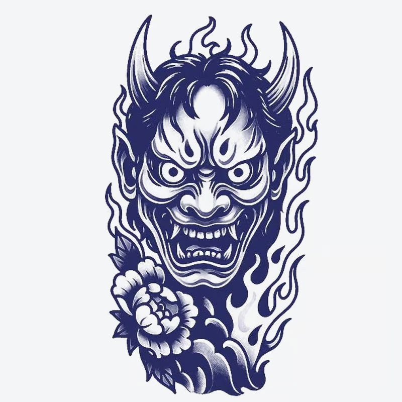 Demonic Face Floral Flames Tattoo