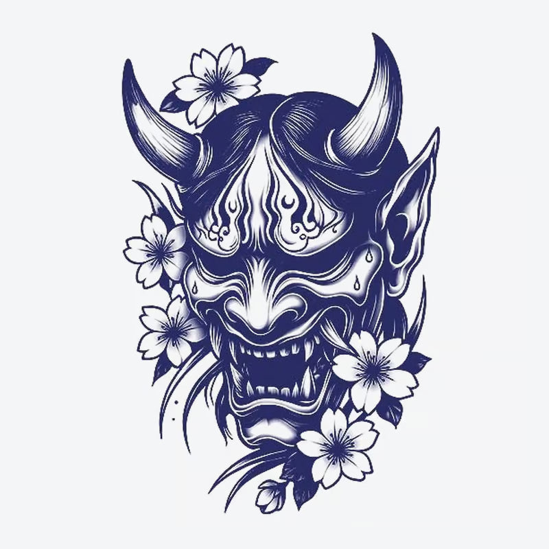 Demon Face Floral Tattoo