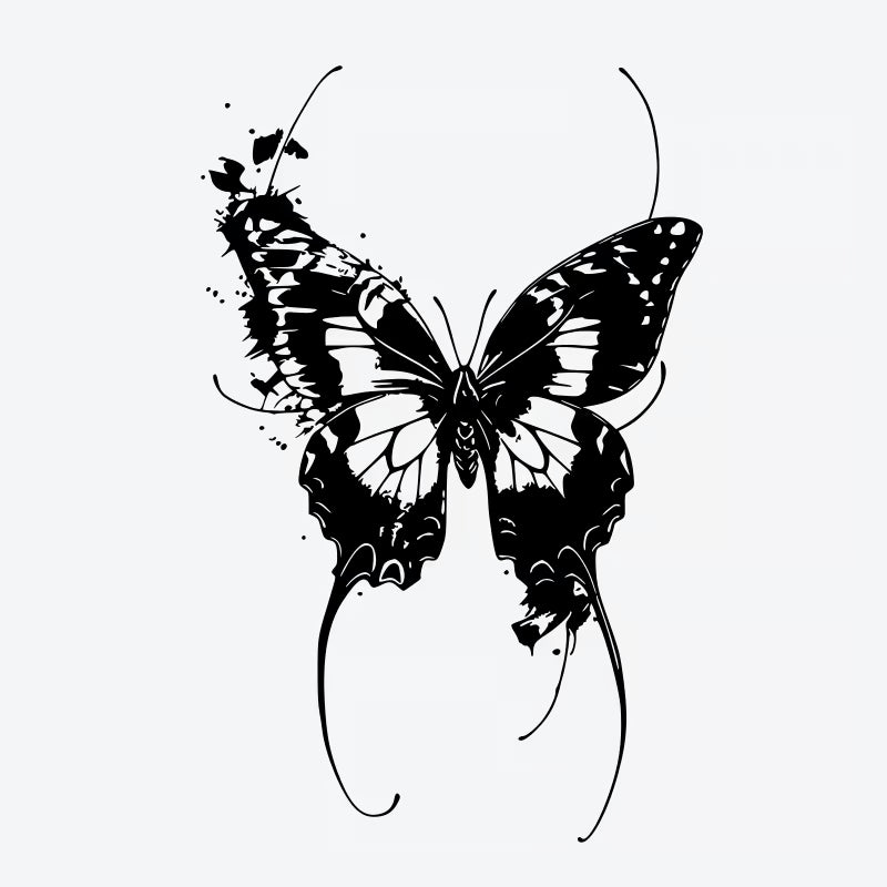 Blue Butterfly Floral Tattoo