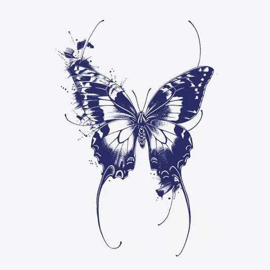 Blue Butterfly Floral Tattoo