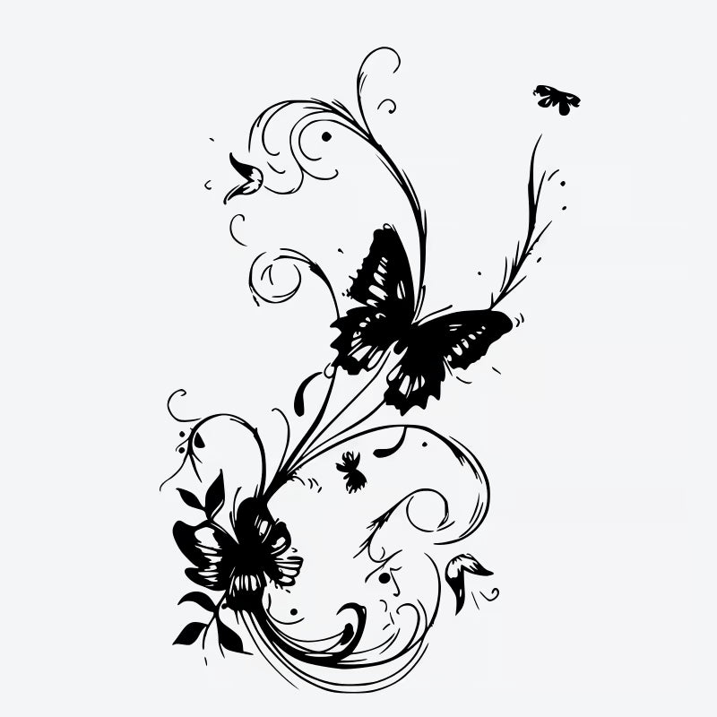Butterfly Floral Swirl Tattoo