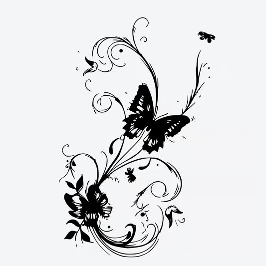 Butterfly Floral Swirl Tattoo