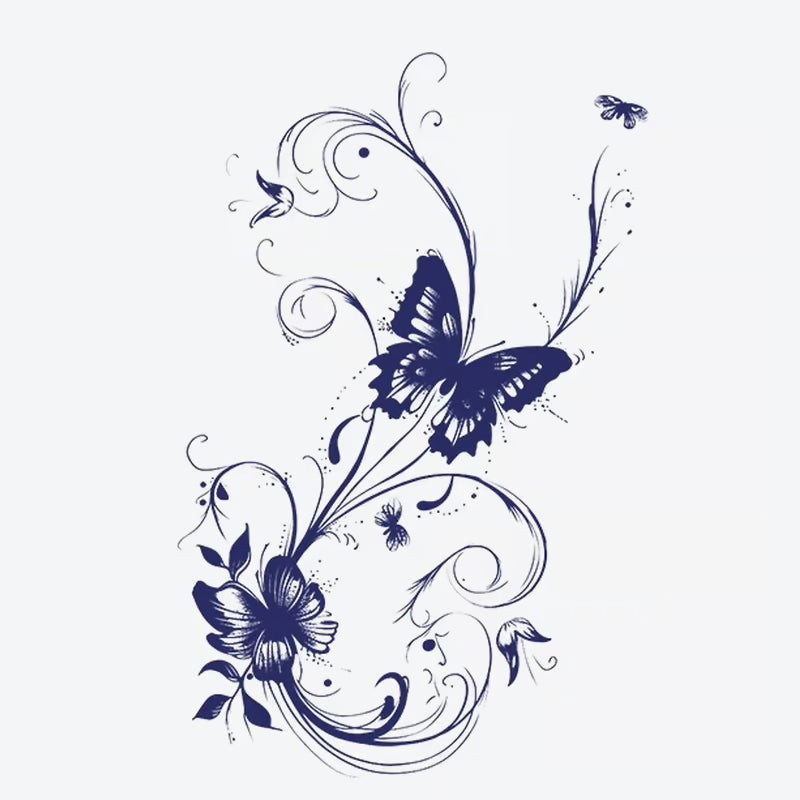 Butterfly Floral Swirl Tattoo