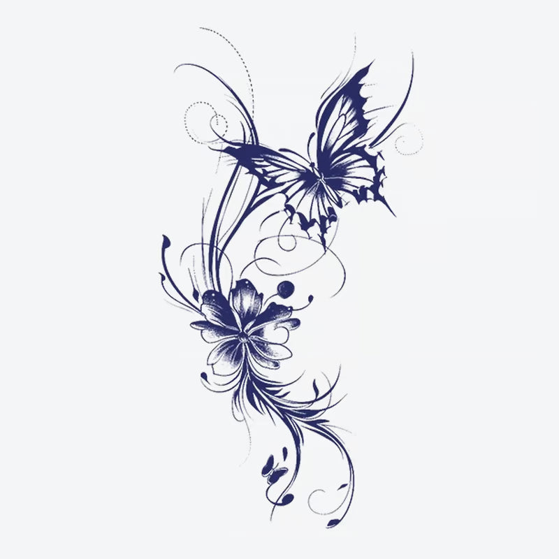 Butterfly Floral Swirl Tattoo