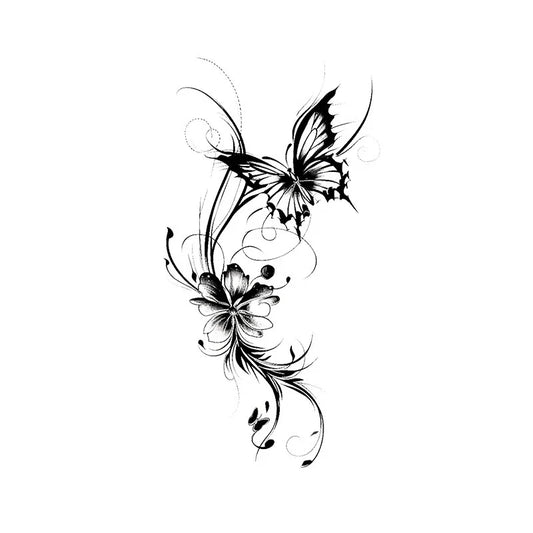 Butterfly Floral Swirl Tattoo