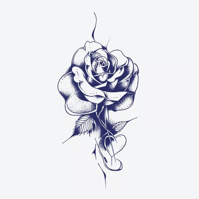 Elegant Rose Line Art Tattoo
