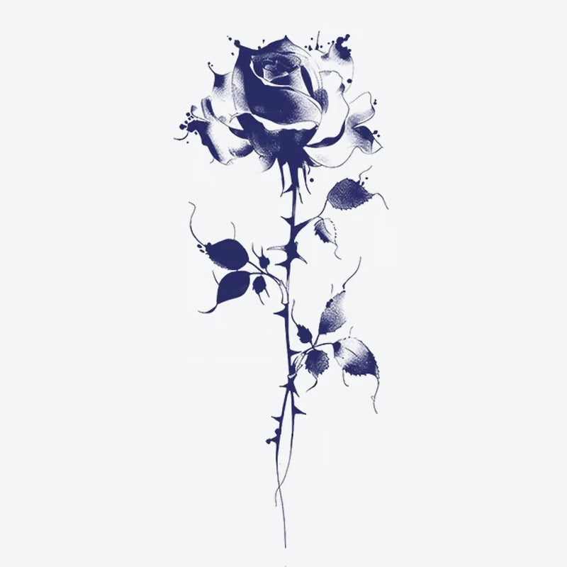 Blue Rose Stem Tattoo