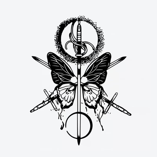 Butterfly Sword Circle Tattoo