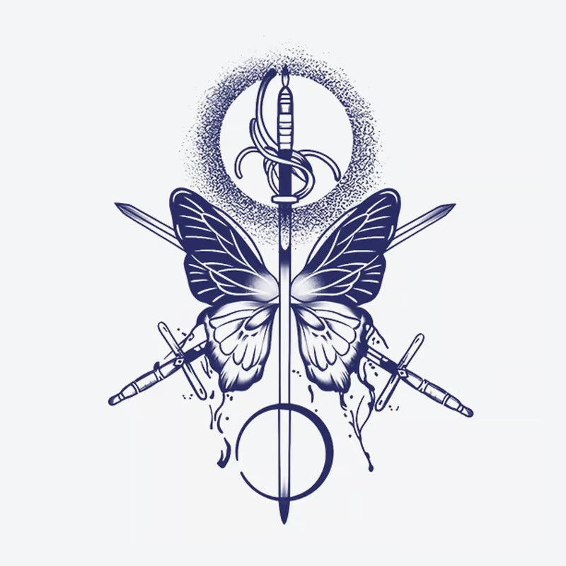 Butterfly Sword Circle Tattoo