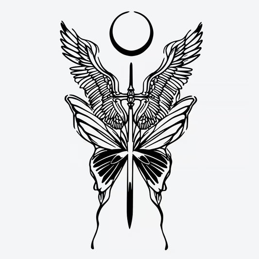 Winged Butterfly Sword Moon Tattoo