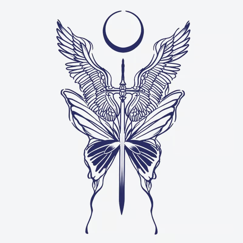 Winged Butterfly Sword Moon Tattoo