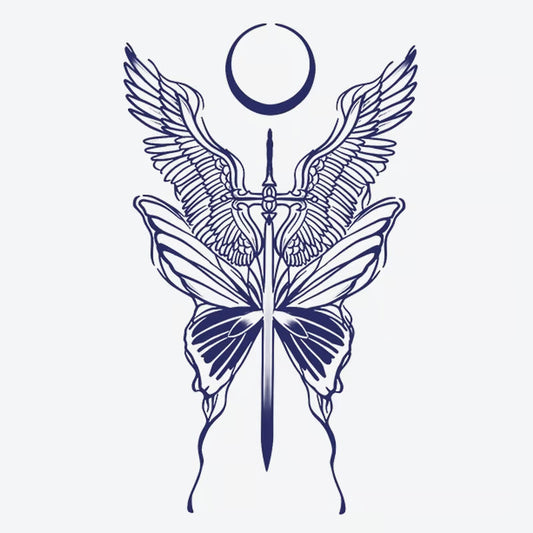 Winged Butterfly Sword Moon Tattoo