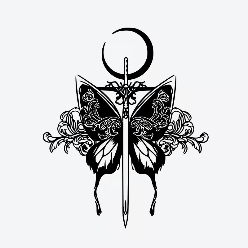 Butterfly Moon Sword Tattoo