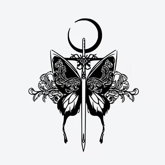 Butterfly Moon Sword Tattoo