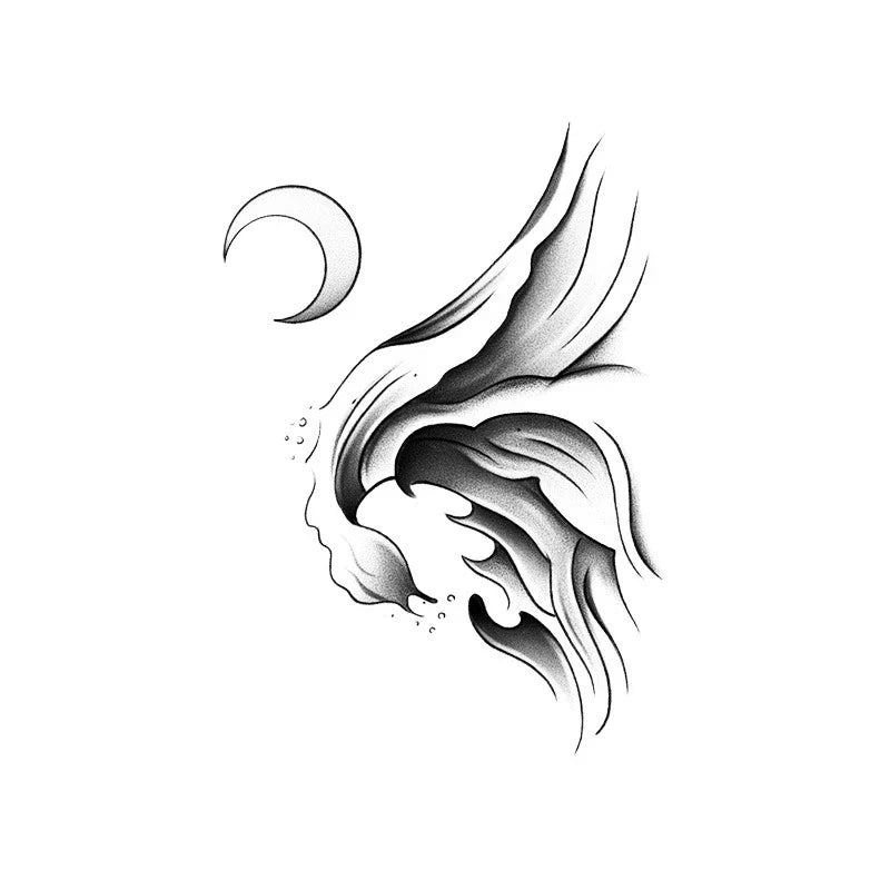 Wave Moon Tattoo