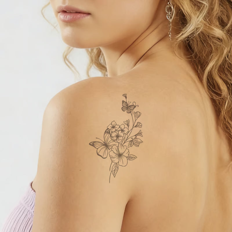 Butterfly Flower Bouquet Tattoo