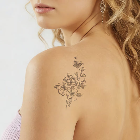 Butterfly Flower Bouquet Tattoo