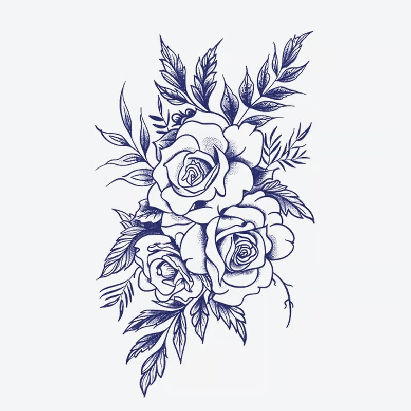 Blue Rose Floral Arrangement Tattoo