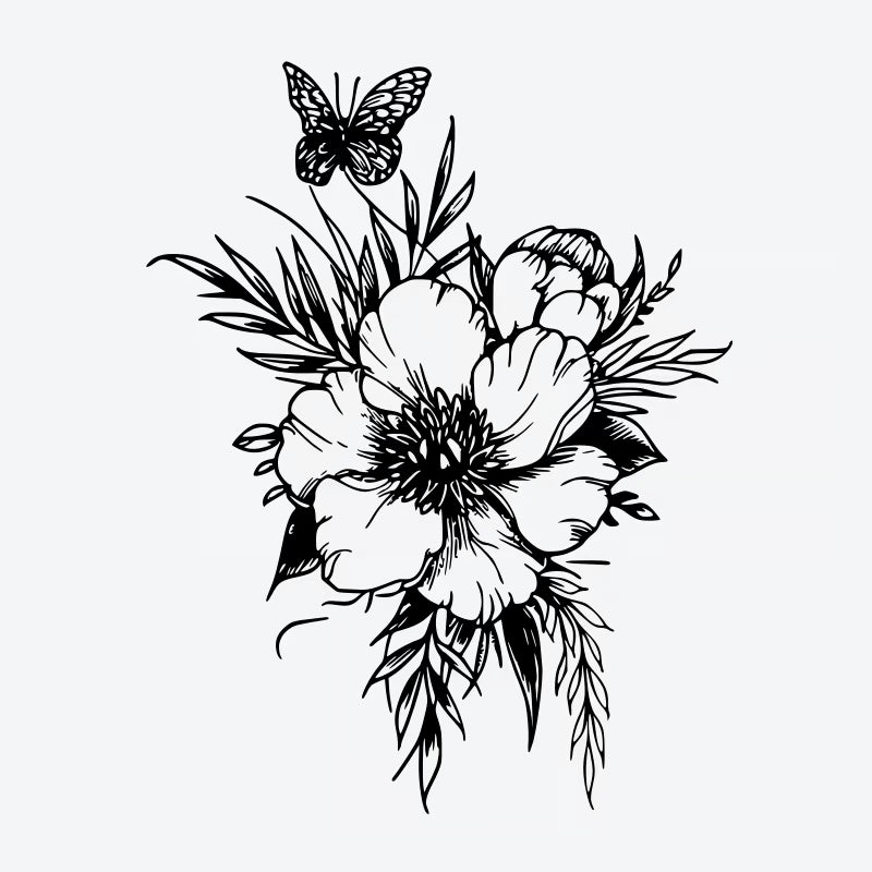 Butterfly Flower Arrangement Tattoo