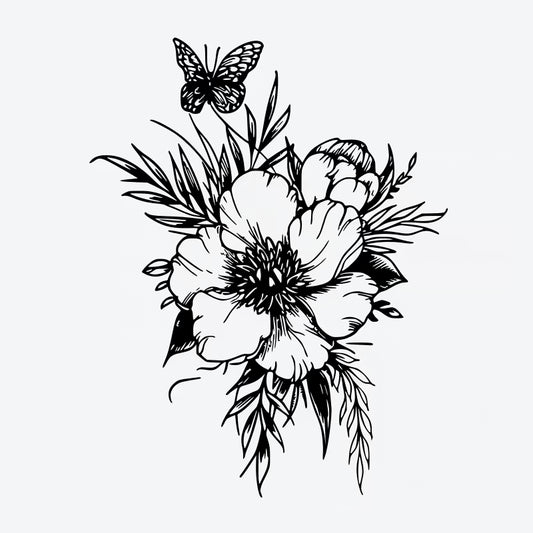 Butterfly Flower Arrangement Tattoo