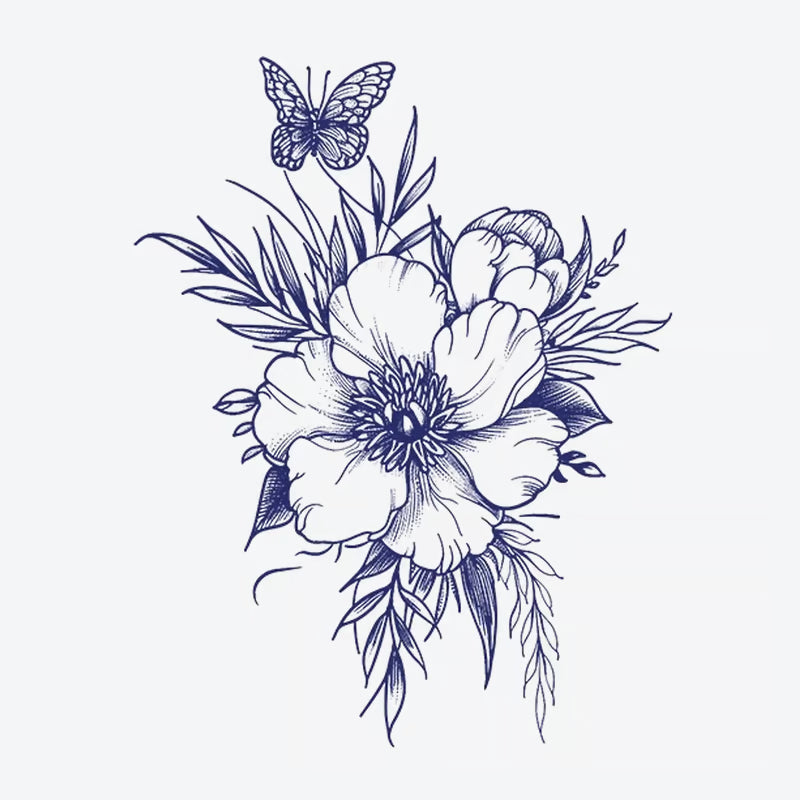 Butterfly Flower Arrangement Tattoo