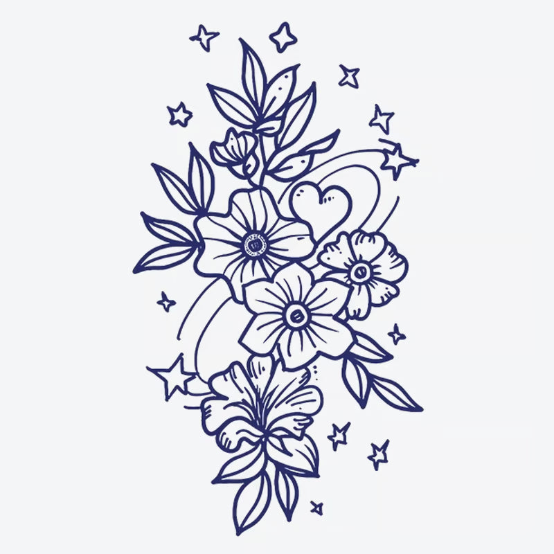 Floral Hearts Stars Tattoo