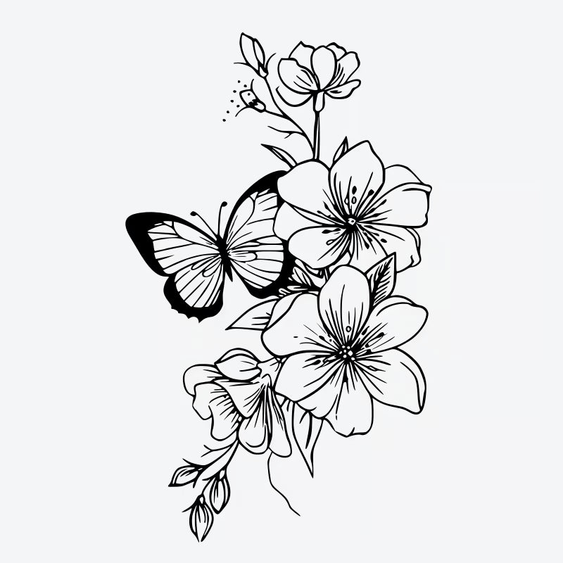 Butterfly Flower Bouquet Tattoo