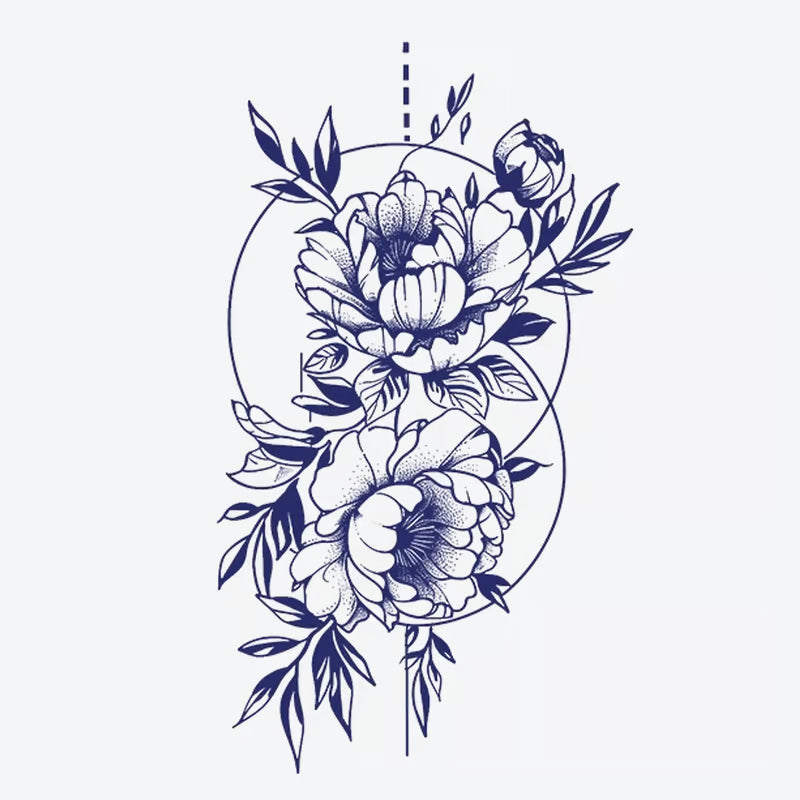 Floral Peony Linework Tattoo