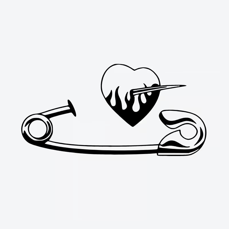 Burning Heart Safety Pin Tattoo