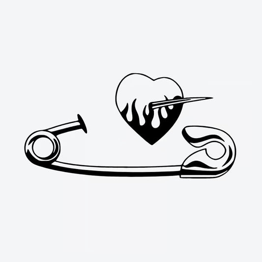 Burning Heart Safety Pin Tattoo
