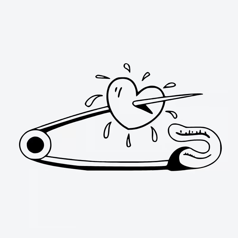 Heart And Safety Pin Tattoo