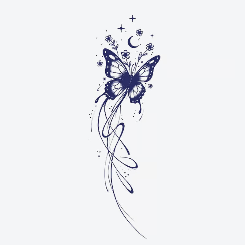 Butterfly Moon Floral Tattoo