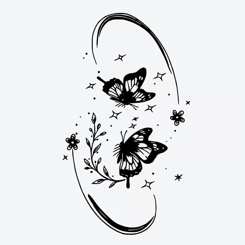 Butterfly Floral Sparkle Tattoo
