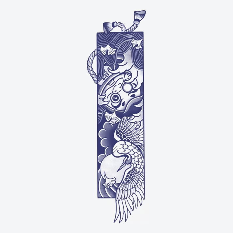 Koi Fish And Crane Waves Tattoo