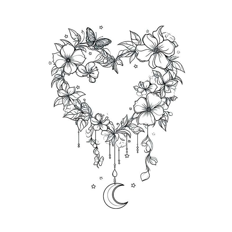 Moonlit Heart Floral Wreath Tattoo