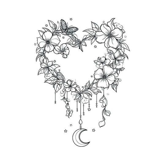 Moonlit Heart Floral Wreath Tattoo