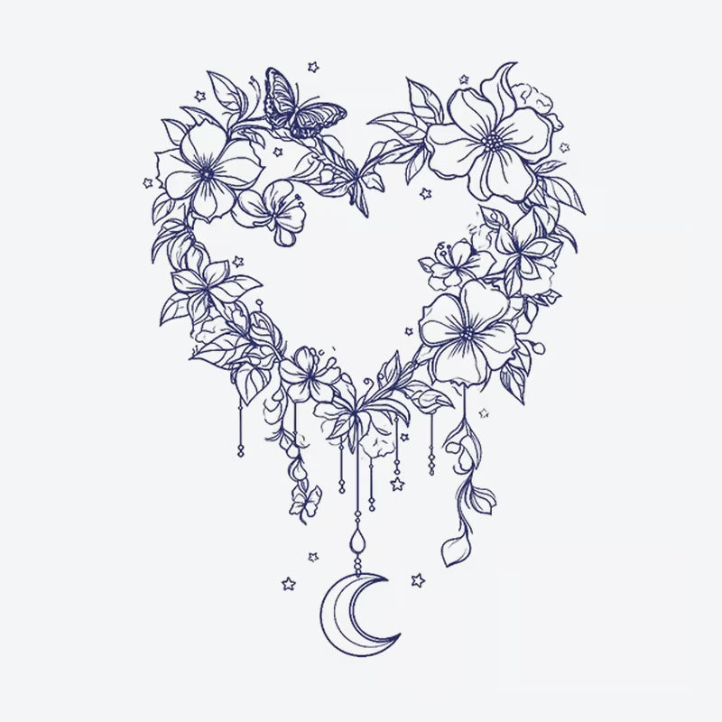 Moonlit Heart Floral Wreath Tattoo