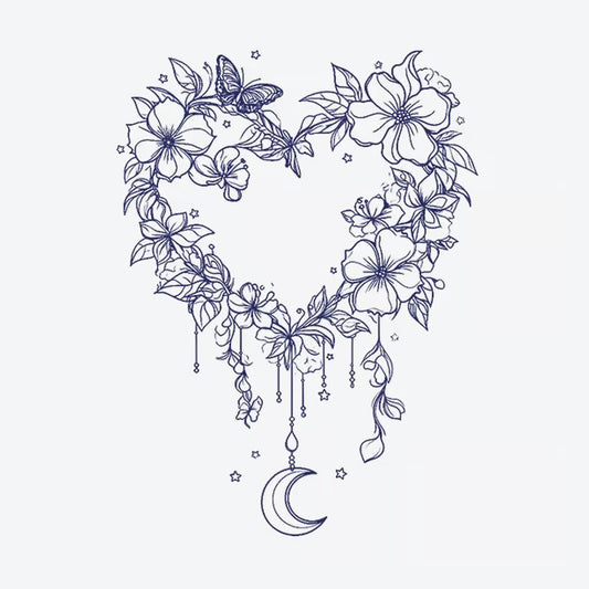 Moonlit Heart Floral Wreath Tattoo