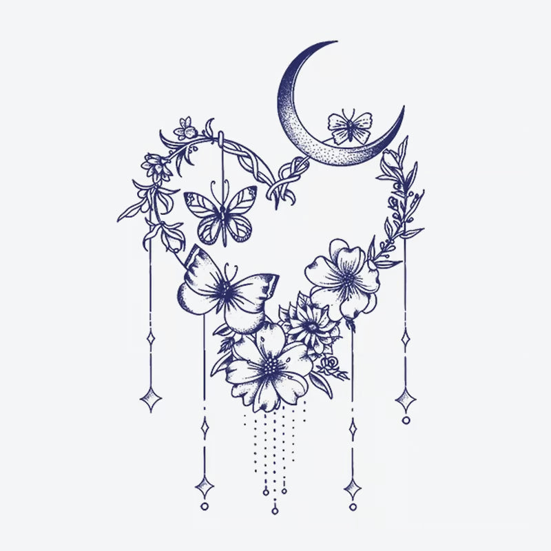 Floral Heart And Moon Wreath Tattoo