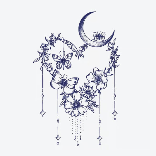 Floral Heart And Moon Wreath Tattoo