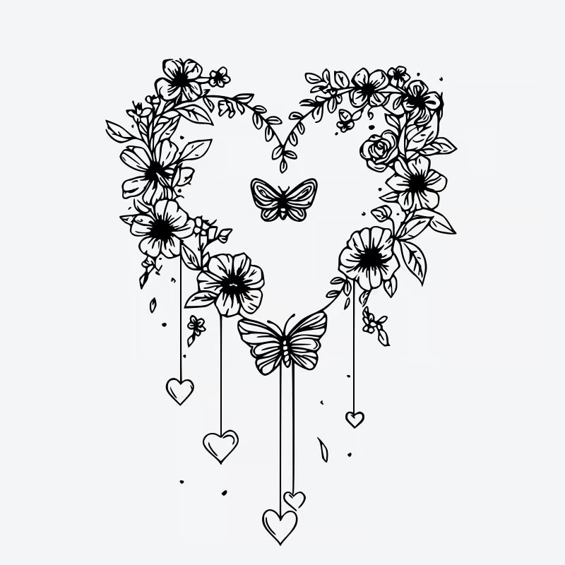Heart Moon Flower Wreath Tattoo