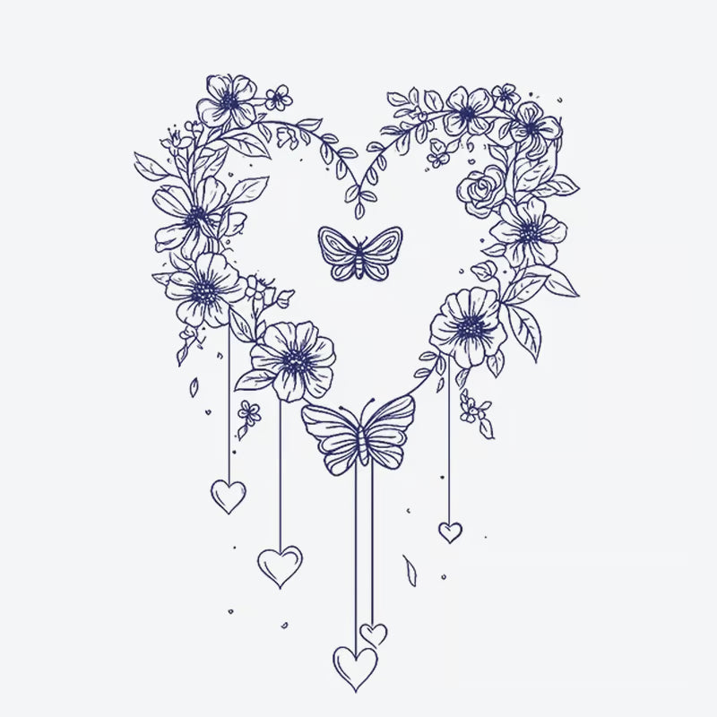 Heart Moon Flower Wreath Tattoo