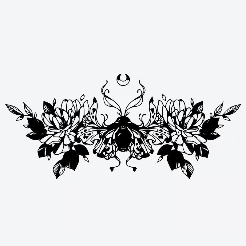 Moth And Lotus Blossom Tattoo