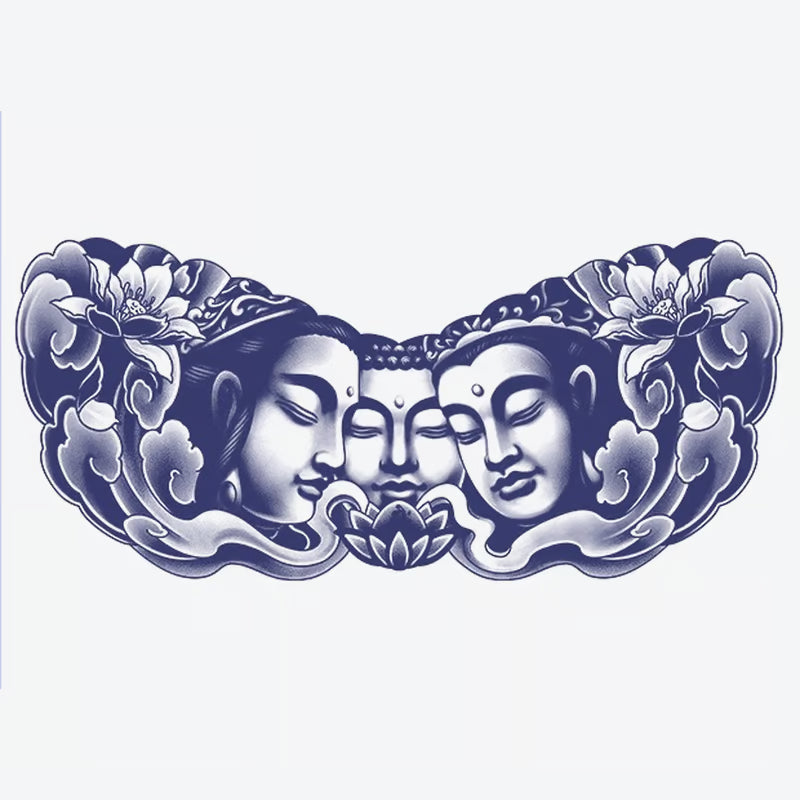 Buddha Faces And Lotus Tattoo