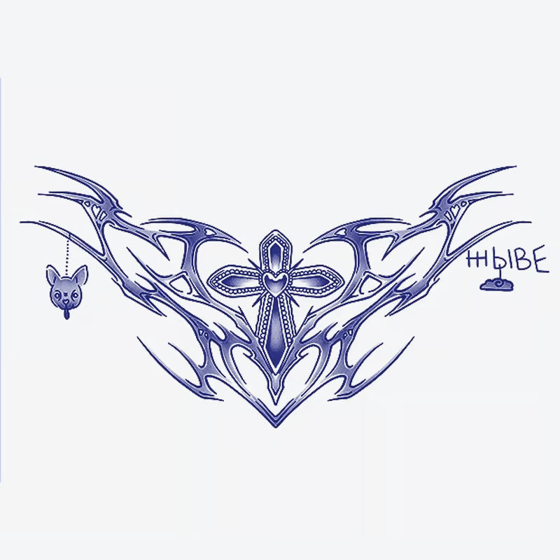 Tribal Cross And Wolf Tattoo