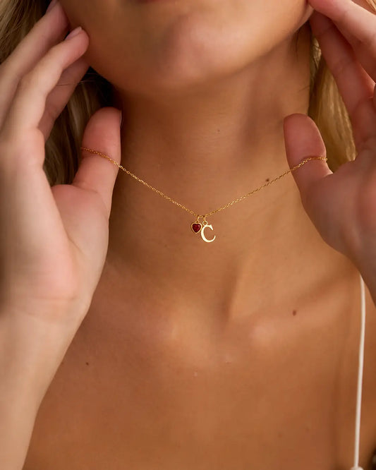 Heart Birthstone & Initial Necklace