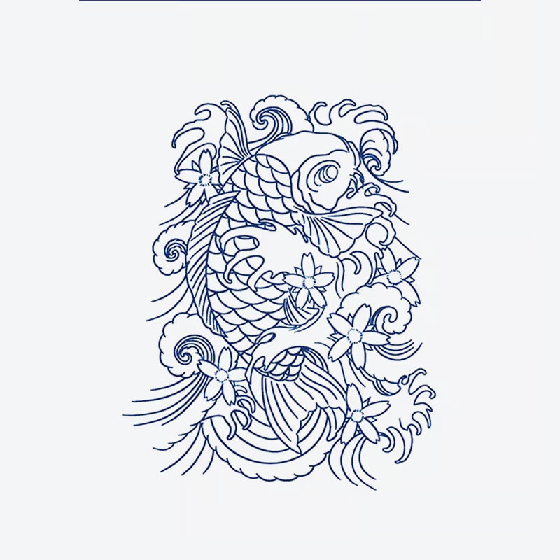 Koi Fish Floral Waves Tattoo
