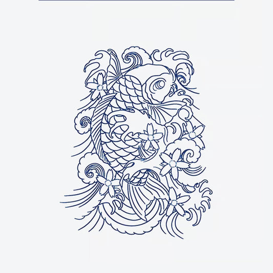Koi Fish Floral Waves Tattoo