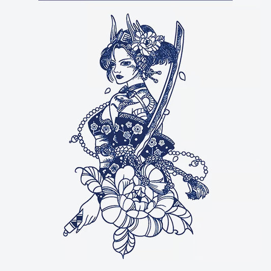 Samurai Woman Floral Tattoo
