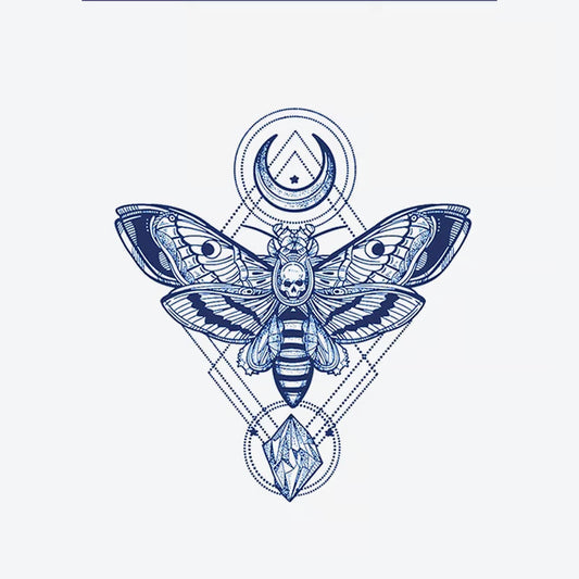 Moth Skull Crystal Moon Tattoo